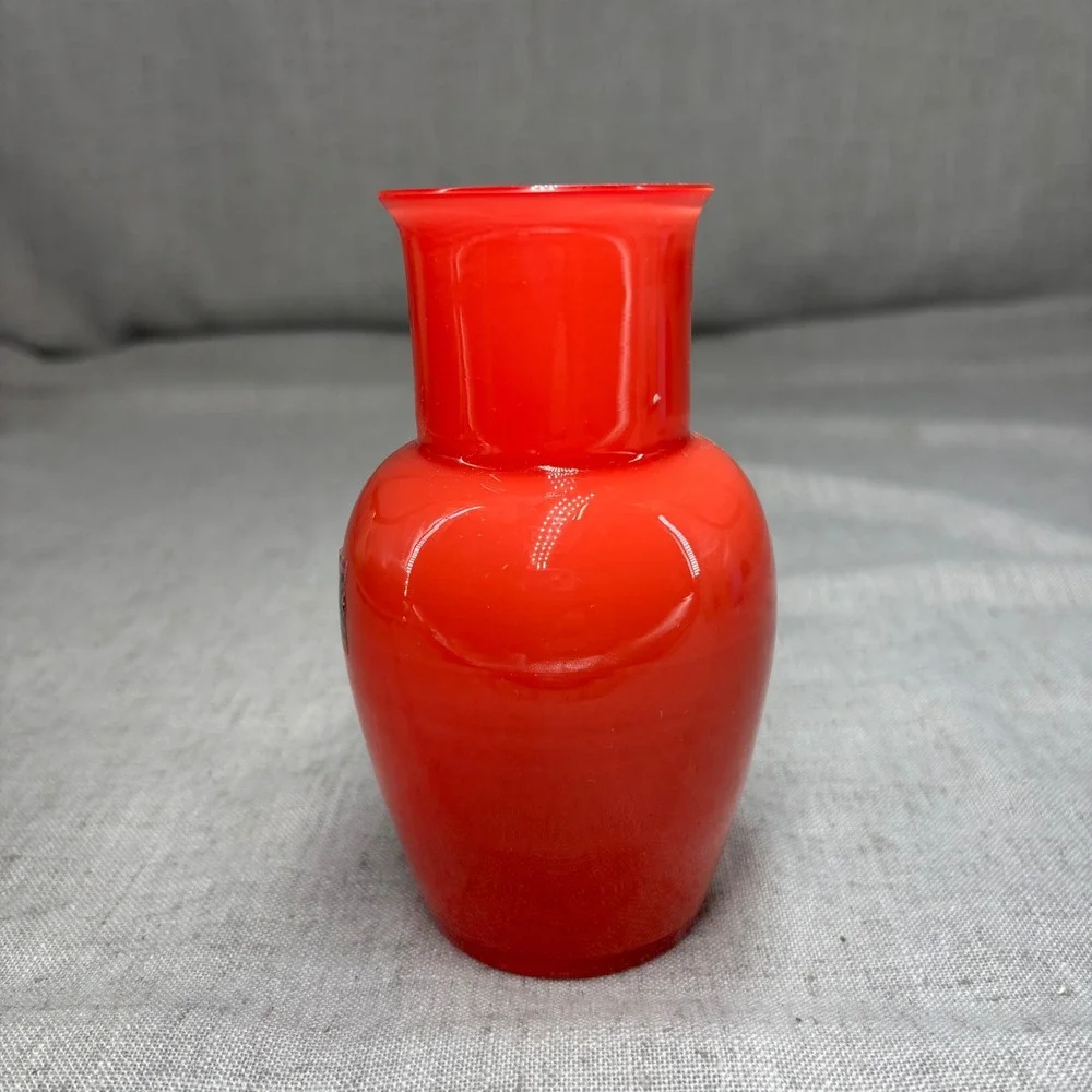 Carlo Moretti Murano Italy Orange Red Cased Glass Bud Vase MCM Signed 5